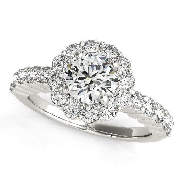 Round Floral Motif Diamond Engagement Ring 1 5/8 ct tw - 14k White Gold