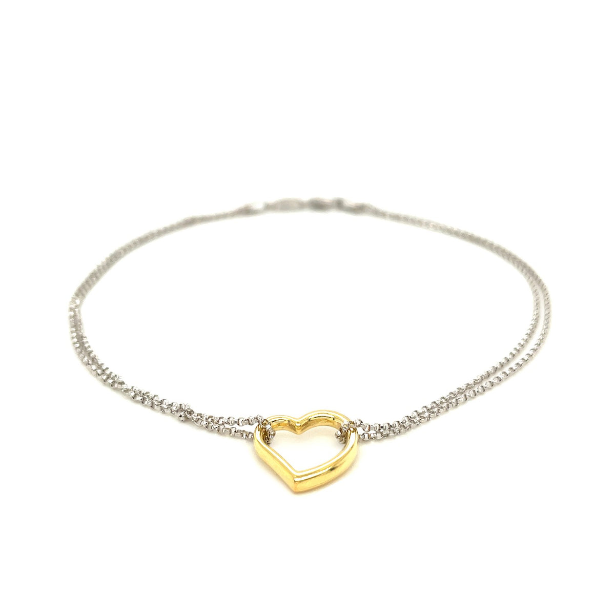 Single Open Heart Station Anklet - 14k Yellow Gold and Sterling Silver