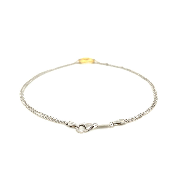 Single Open Heart Station Anklet - 14k Yellow Gold and Sterling Silver