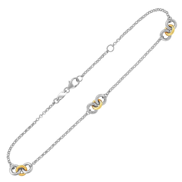 Triple Ring Stationed Anklet - 14k Yellow Gold and Sterling Silver