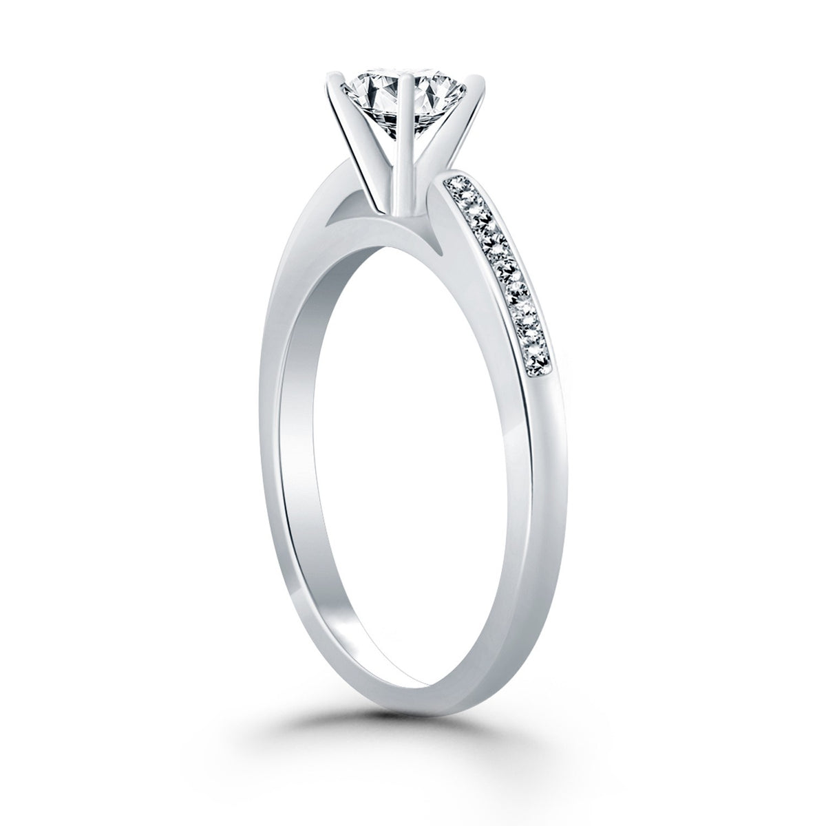 Diamond Channel Cathedral Engagement Ring - 14k White Gold