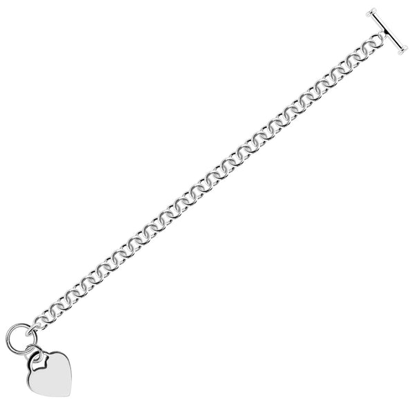 Rolo Chain Bracelet with a Heart Charm - Sterling Silver 6.00mm