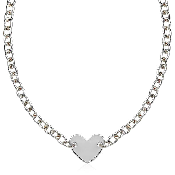 Chain Bracelet with a Flat Heart Motif Station - Sterling Silver