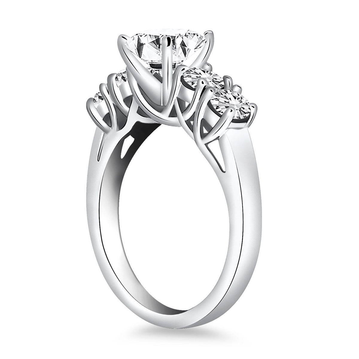 Five Stone Diamond Trellis Engagement Ring - 14k White Gold