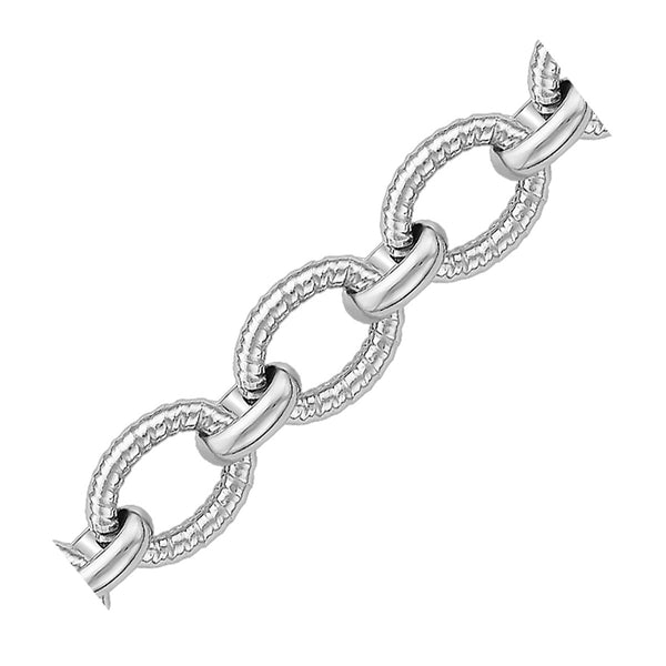 Oval Cable Design Chain Link Bracelet - Sterling Silver 9.65mm