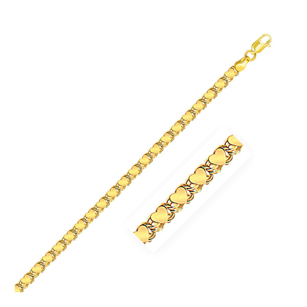 Heart Anklet - 14k Yellow Gold 3.30mm