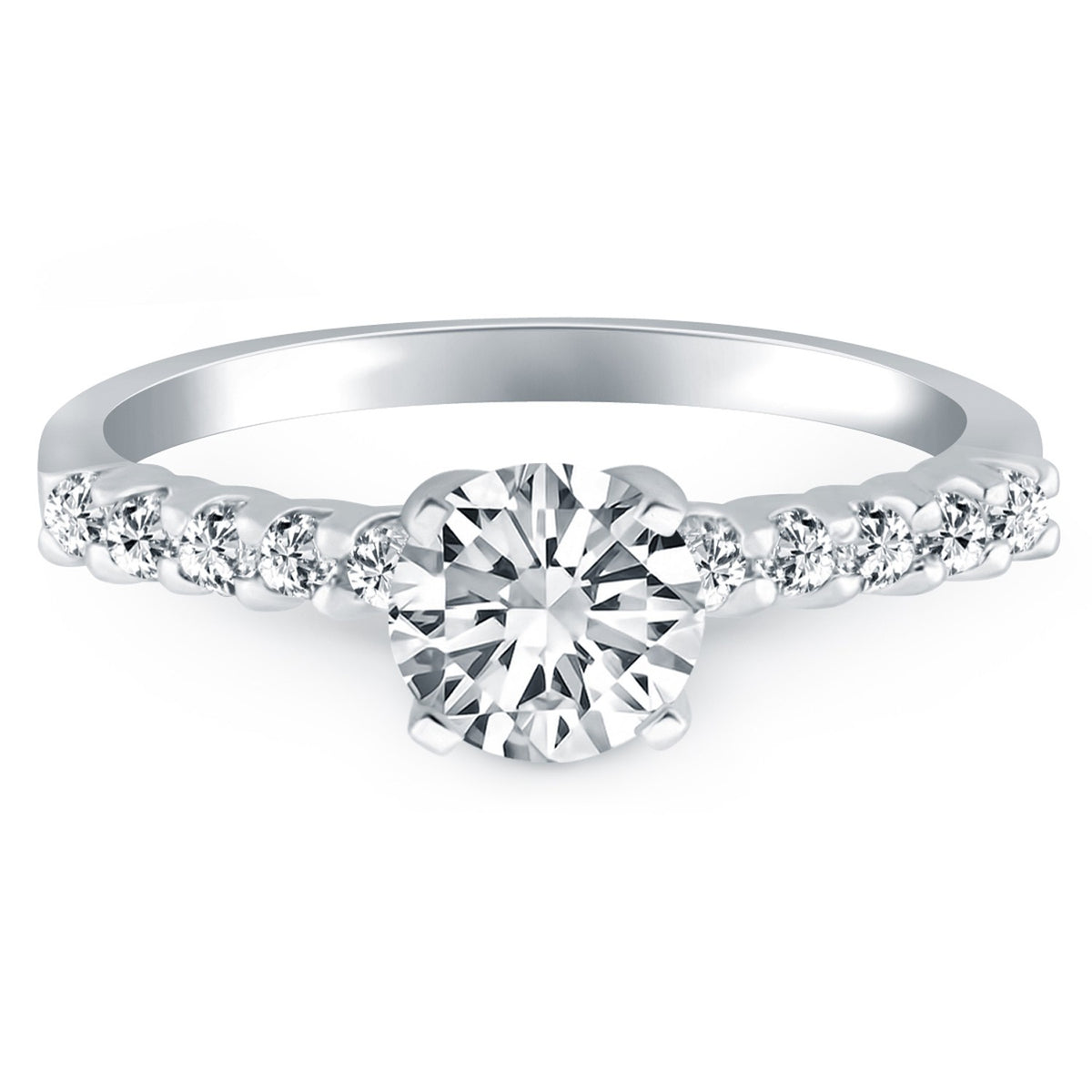 Shared Prong Diamond Band Accent Engagement Ring - 14k White Gold