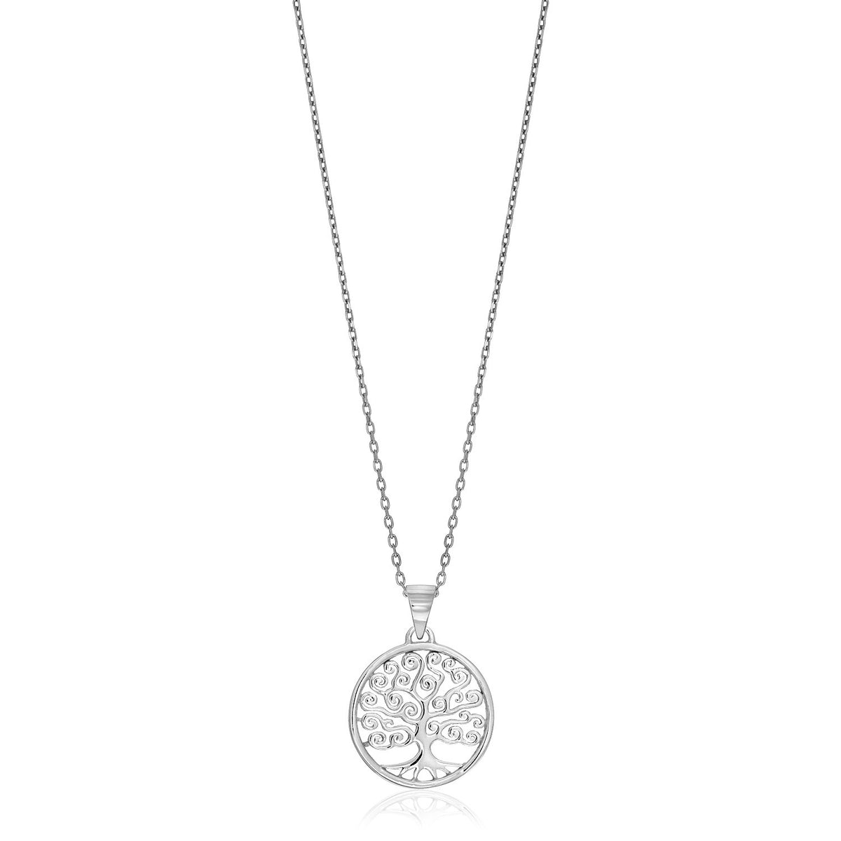 Round Spiral Motif Tree of Life Necklace - Sterling Silver