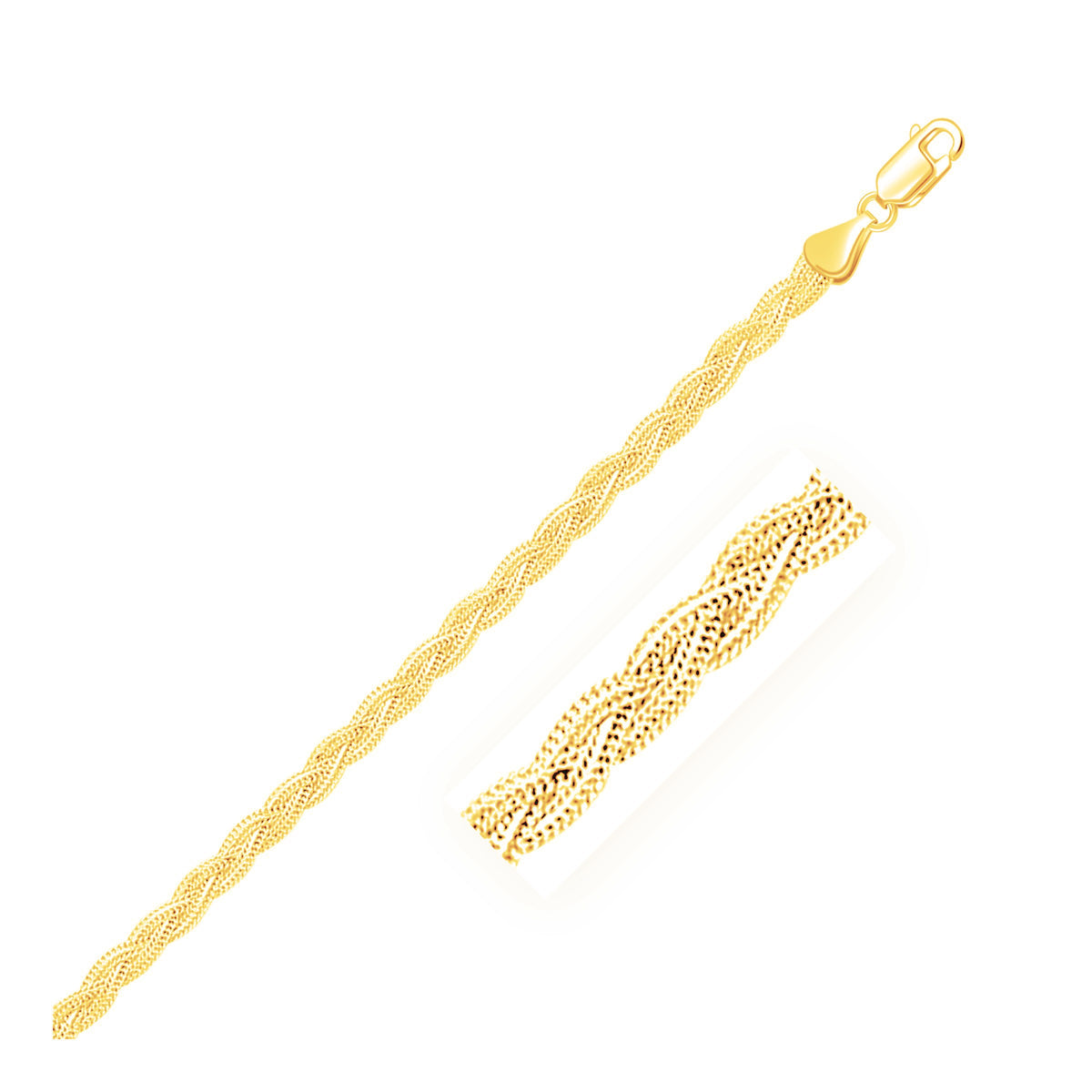 Braided Foxtail Anklet - 14k Yellow Gold 3.50mm