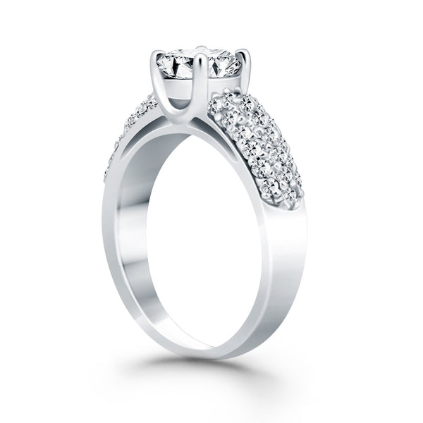 Tapered Pave Diamond Wide Band Engagement Ring - 14k White Gold