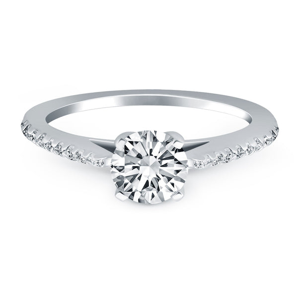 Micro Prong Diamond Cathedral Engagement Ring - 14k White Gold