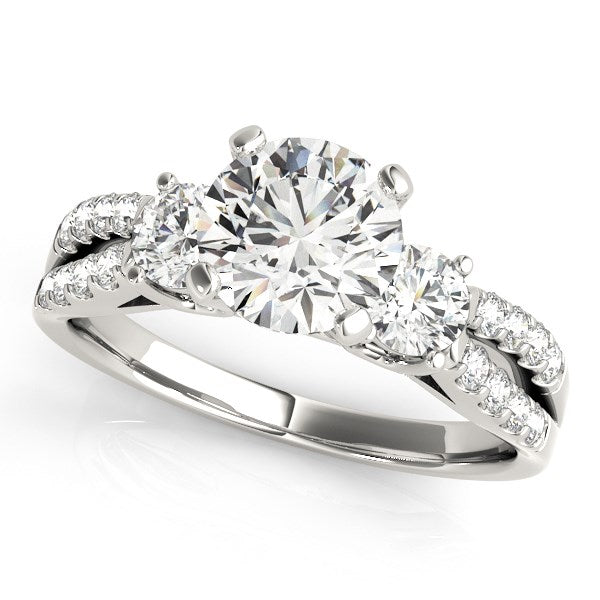 Split Shank 3 Stone Round Diamond Engagement Ring 2 ct tw - 14k White Gold