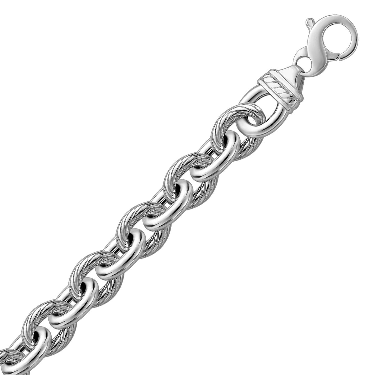Diamond Cut Cable Style Chain Bracelet - Sterling Silver 12.70mm