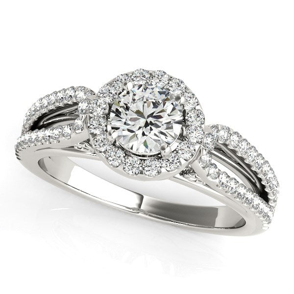 Diamond Engagement Ring with Teardrop Split Shank 7/8 ct tw - 14k White Gold
