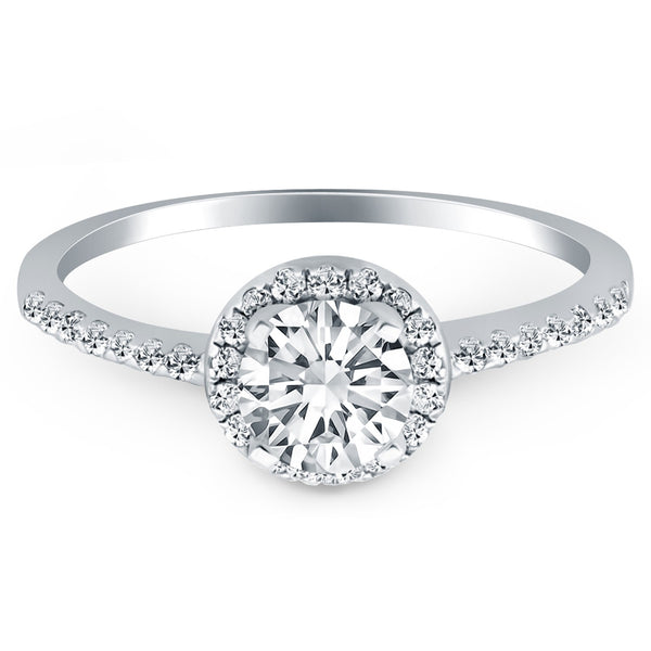 Diamond Halo Collar Engagement Ring - 14k White Gold