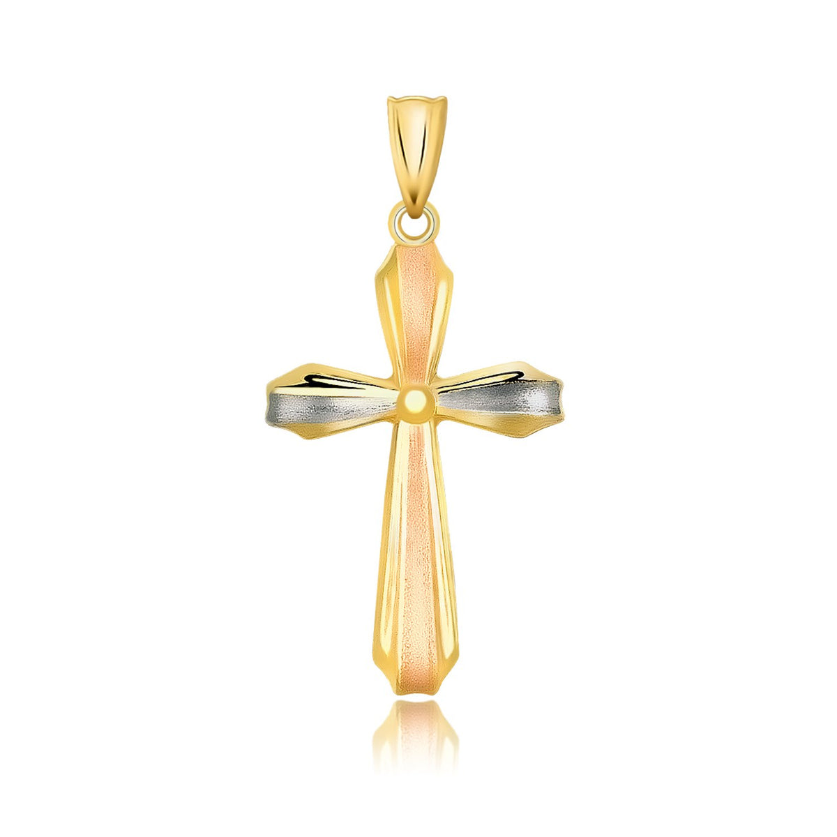 Cross Motif Pendant with Textured Finish - 14k Tri-Color Gold