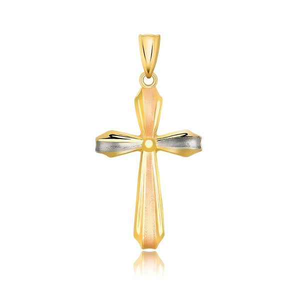 Cross Motif Pendant with Textured Finish - 14k Tri-Color Gold