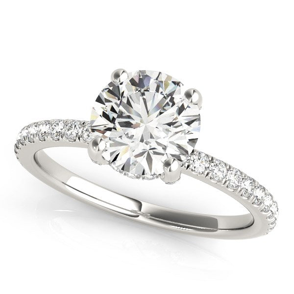 Diamond Engagement Ring with Scalloped Row Band 2 1/4 ct tw - 14k White Gold
