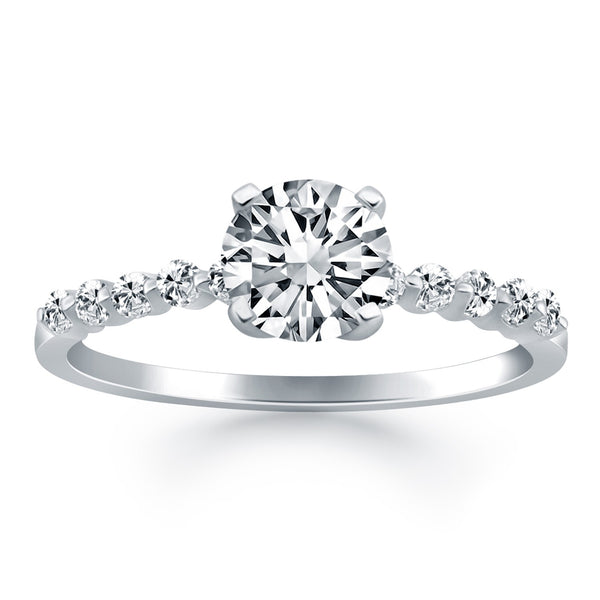 Diamond Engagement Ring with Shared Prong Diamond Accents - 14k White Gold