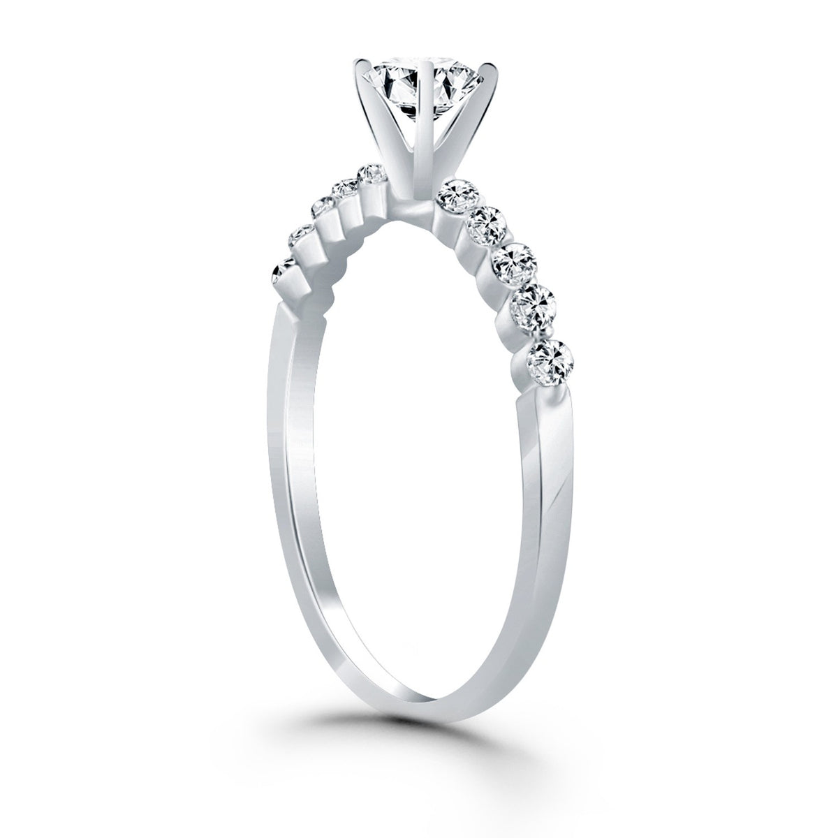 Diamond Engagement Ring with Shared Prong Diamond Accents - 14k White Gold