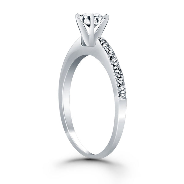 Classic Diamond Pave Solitaire Engagement Ring - 14k White Gold