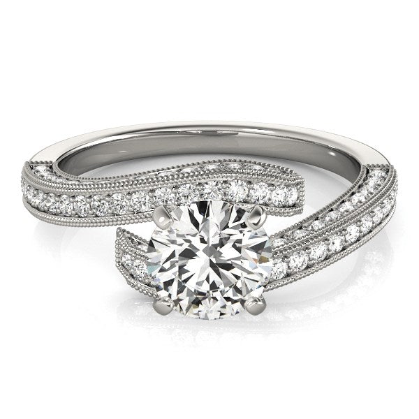 Round Diamond Bypass Style Engagement Ring 1 1/2 ct tw - 14k White Gold