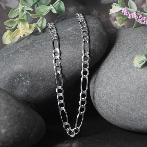 Solid Figaro Chain - 14k White Gold 4.50mm