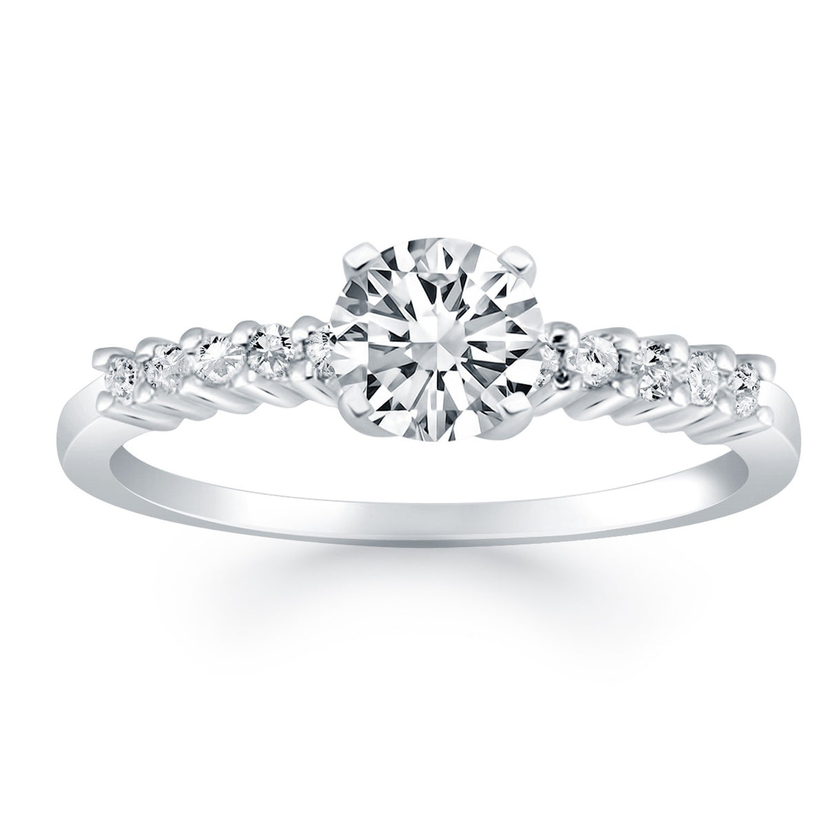 Shared Prong Accent Diamond Engagement Ring - 14k White Gold