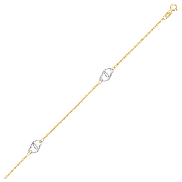 Entwined Heart Stationed Anklet - 14k Two Tone Gold