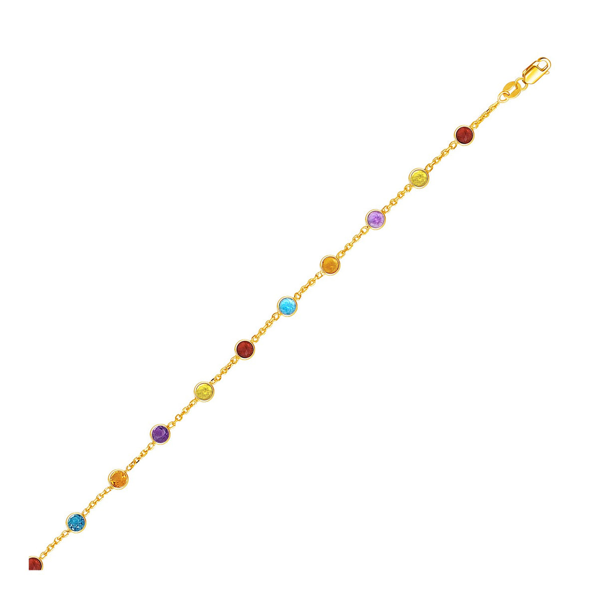 Cable Anklet with Round Multi Tone Stations - 14k Yellow Gold