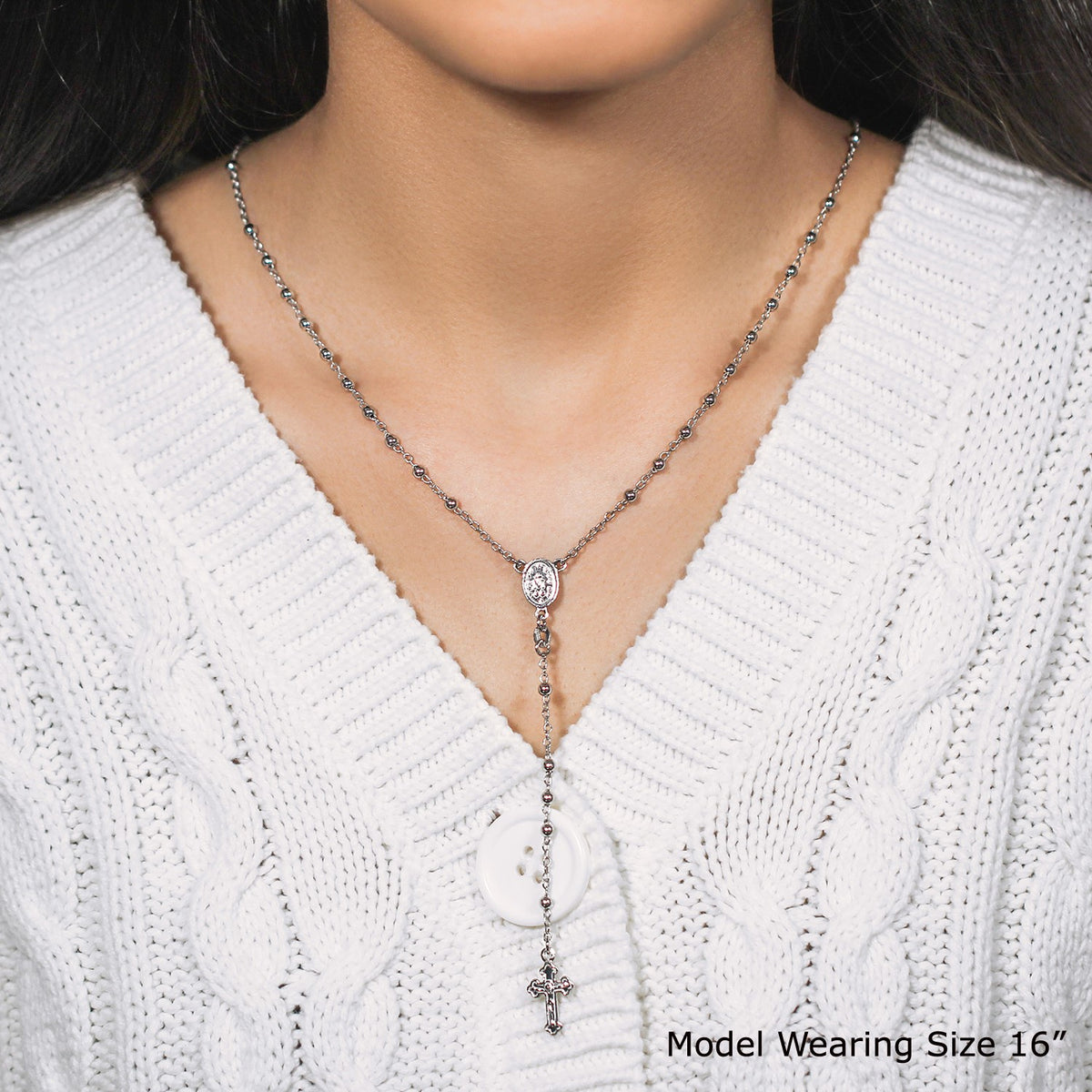 Fine Rosary Chain and Bead Necklace - Sterling Silver
