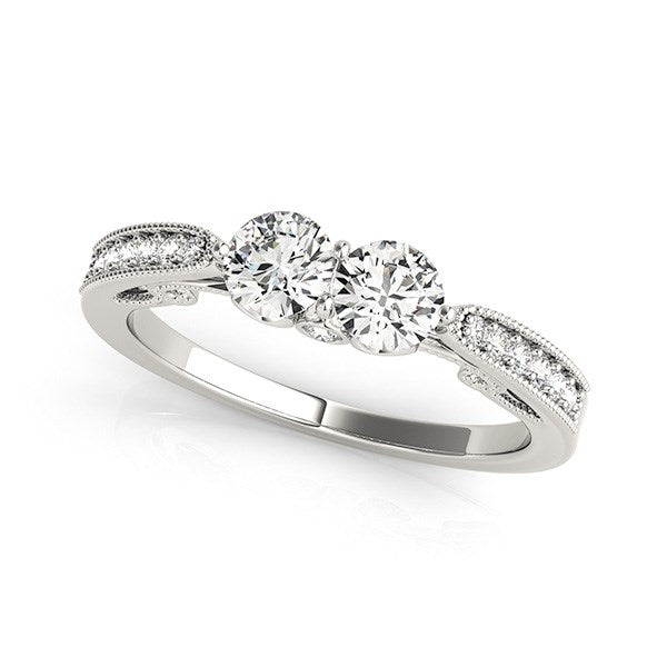 Two Stone Diamond Ring With Milgrain Design 3/4 ct tw - 14k White Gold