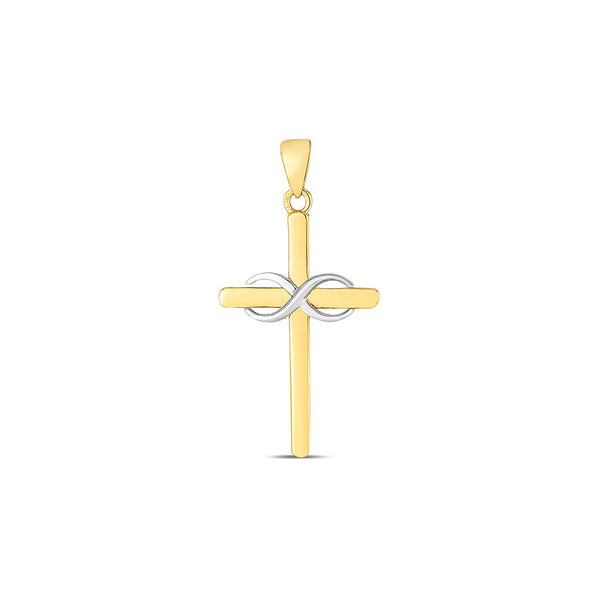 High Polish Diamond Cut Cross Pendant - 14k Two Tone Gold