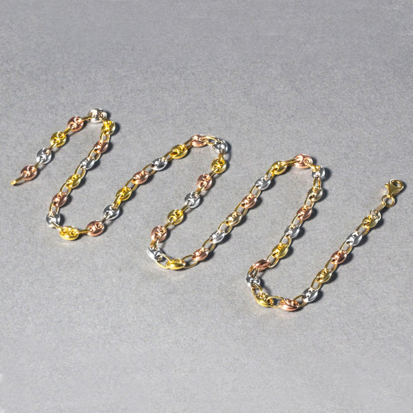 High Polish Puffed Mariner Link Chain - 14k Tri-Color Gold 4.90mm
