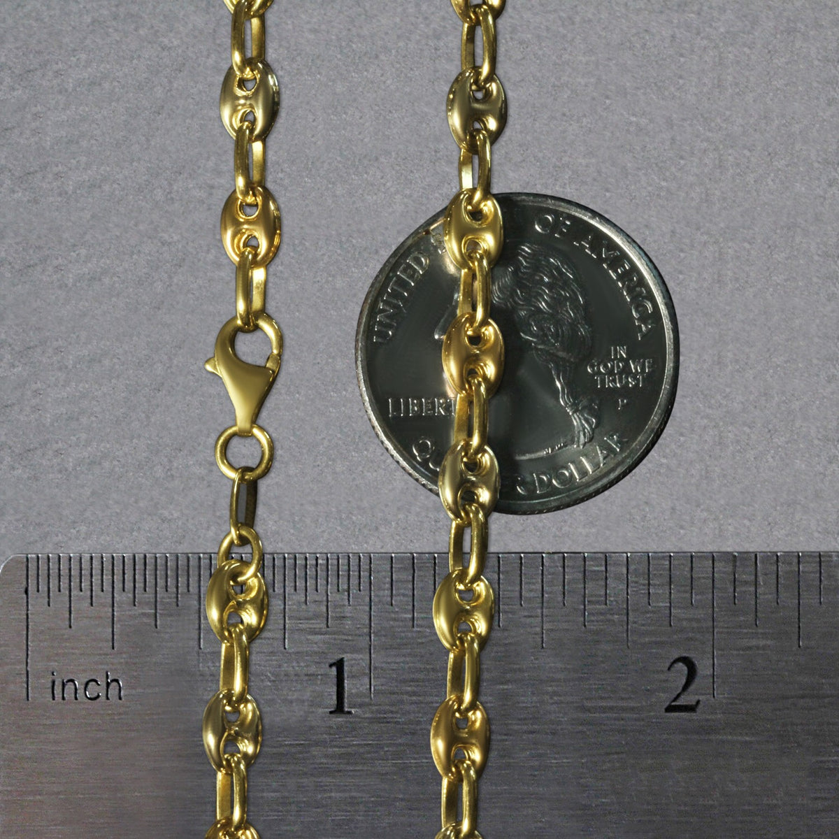 High Polish Puffed Mariner Link Chain - 14k Tri-Color Gold 4.90mm