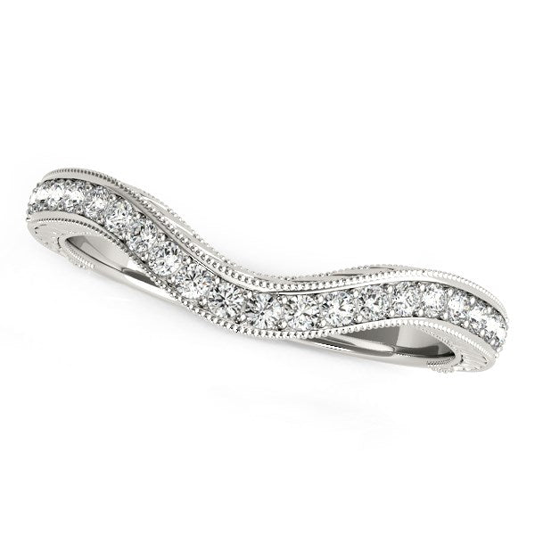 Milgrained Baroque Curved Diamond Wedding Ring 1/6 ct tw - 14k White Gold