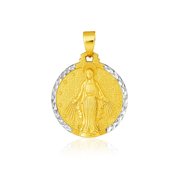 Round Religious Medal Pendant - 14k Two Tone Gold