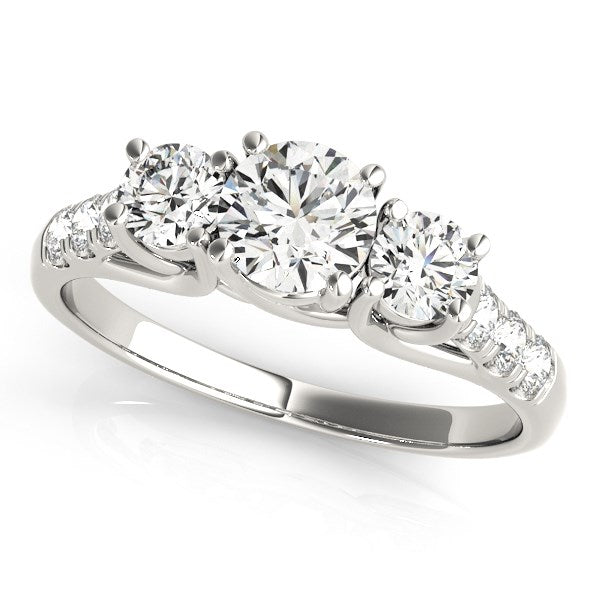 Trellis Set 3 Stone Round Diamond Engagement Ring 1 1/8 ctw - 14k White Gold