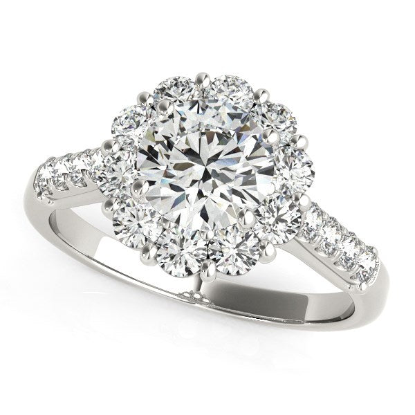 Round Diamond Halo Engagement Ring 2 1/2 ct tw - 14k White Gold