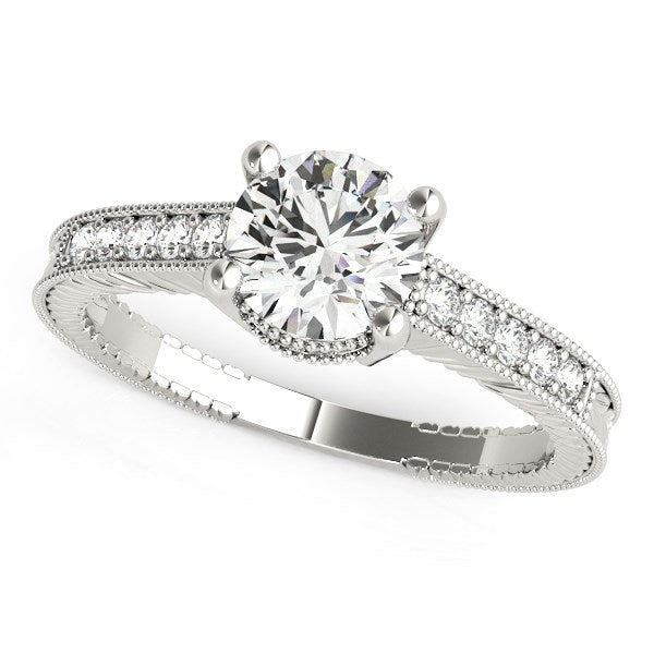 Round Antique Style Diamond Engagement Ring 1 1/8 ct tw - 14k White Gold