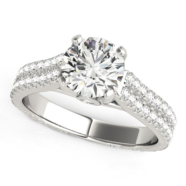 Round Diamond Engagement Ring with Pave Band 2 ct tw - 14k White Gold