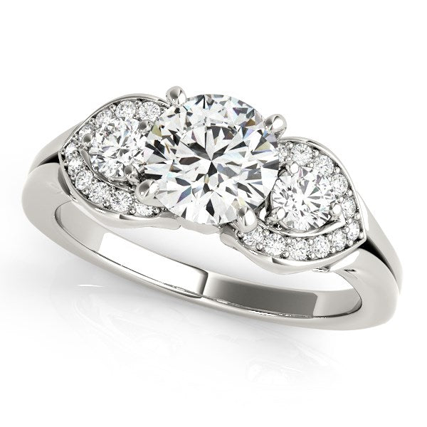 3 Stone Diamond Engagement Antique Style Ring 1 3/8 ct tw - 14k White Gold