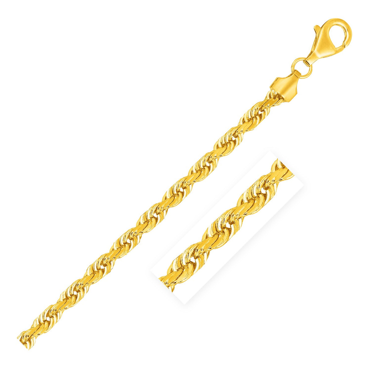 Solid Diamond Cut Rope Chain - 14k Yellow Gold 7.00mm