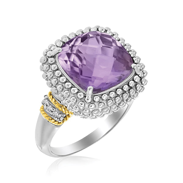 Popcorn Ring with Amethyst and Diamond Accents - 18k Yellow Gold & Sterling Silver