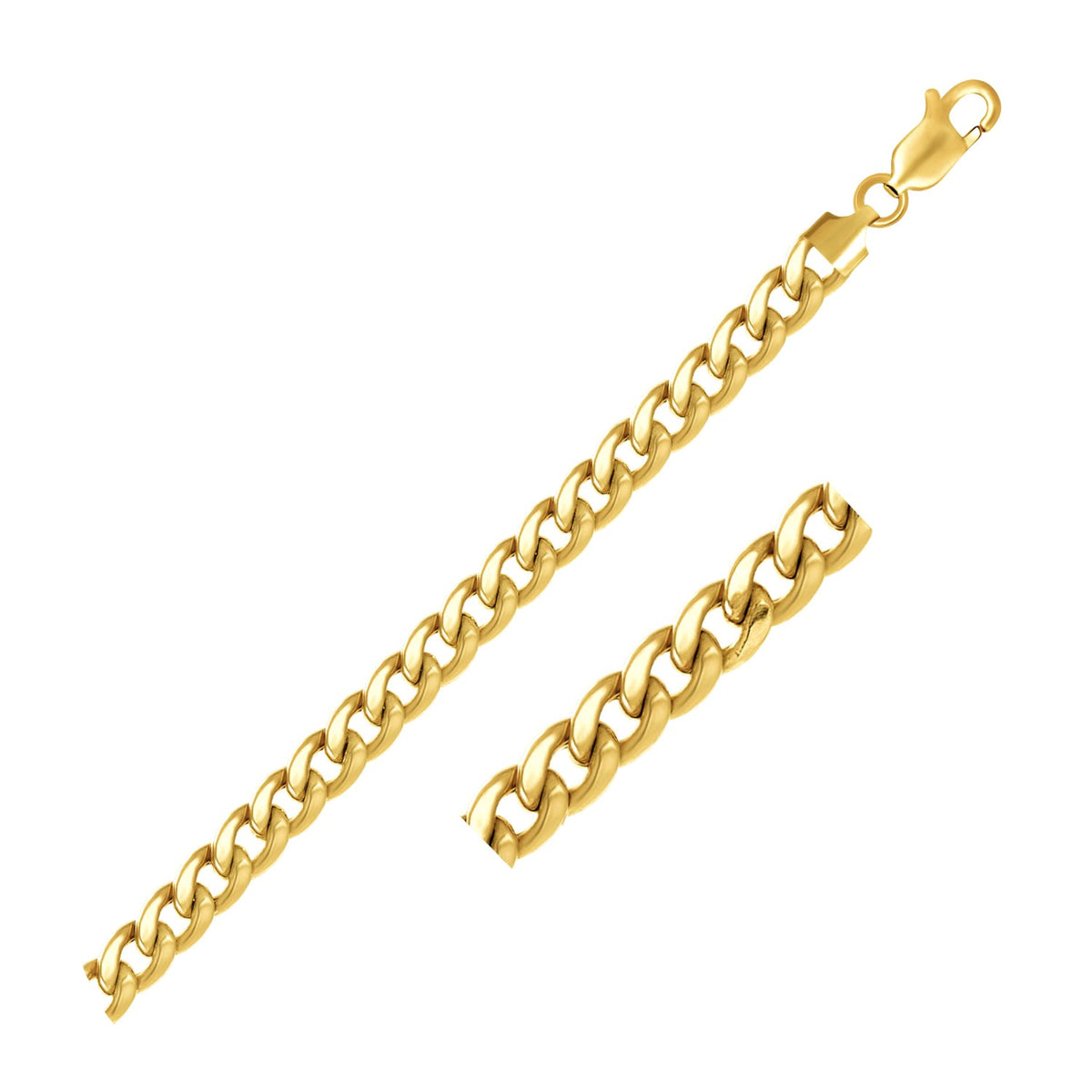 Miami Cuban Semi Solid Bracelet - 14k Yellow Gold 7.00mm