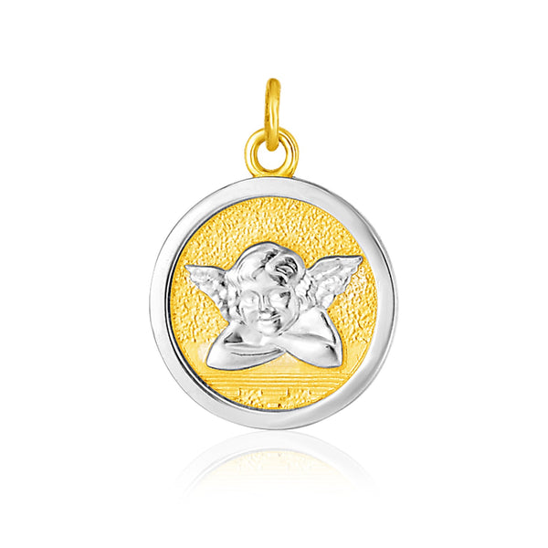 Round Angel Medal Pendant - 14k Two Tone Gold