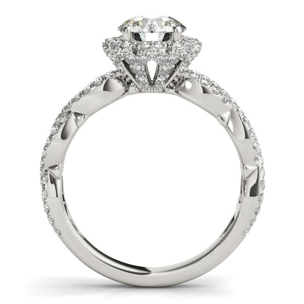 Flower Motif Split Shank Diamond Engagement Ring 1 5/8 ct tw - 14k White Gold