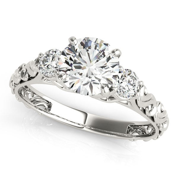 Antique Design 3 Stone Diamond Engagement Ring 1 3/4 ct tw - 14k White Gold