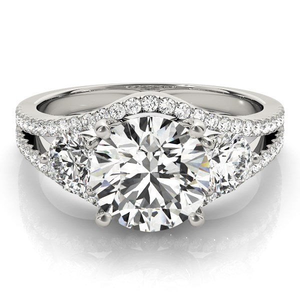 3 Stone Split Pave Shank Diamond Engagement Ring 2 3/4 ct tw - 14k White Gold