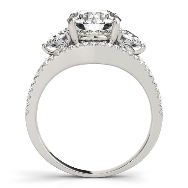 3 Stone Split Pave Shank Diamond Engagement Ring 2 3/4 ct tw - 14k White Gold